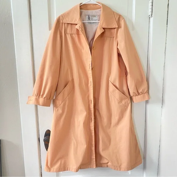 LONDON FOG Vintage Coral Trench Coat Women's Size 12 Petite Missing Belt - Picture 1 of 12